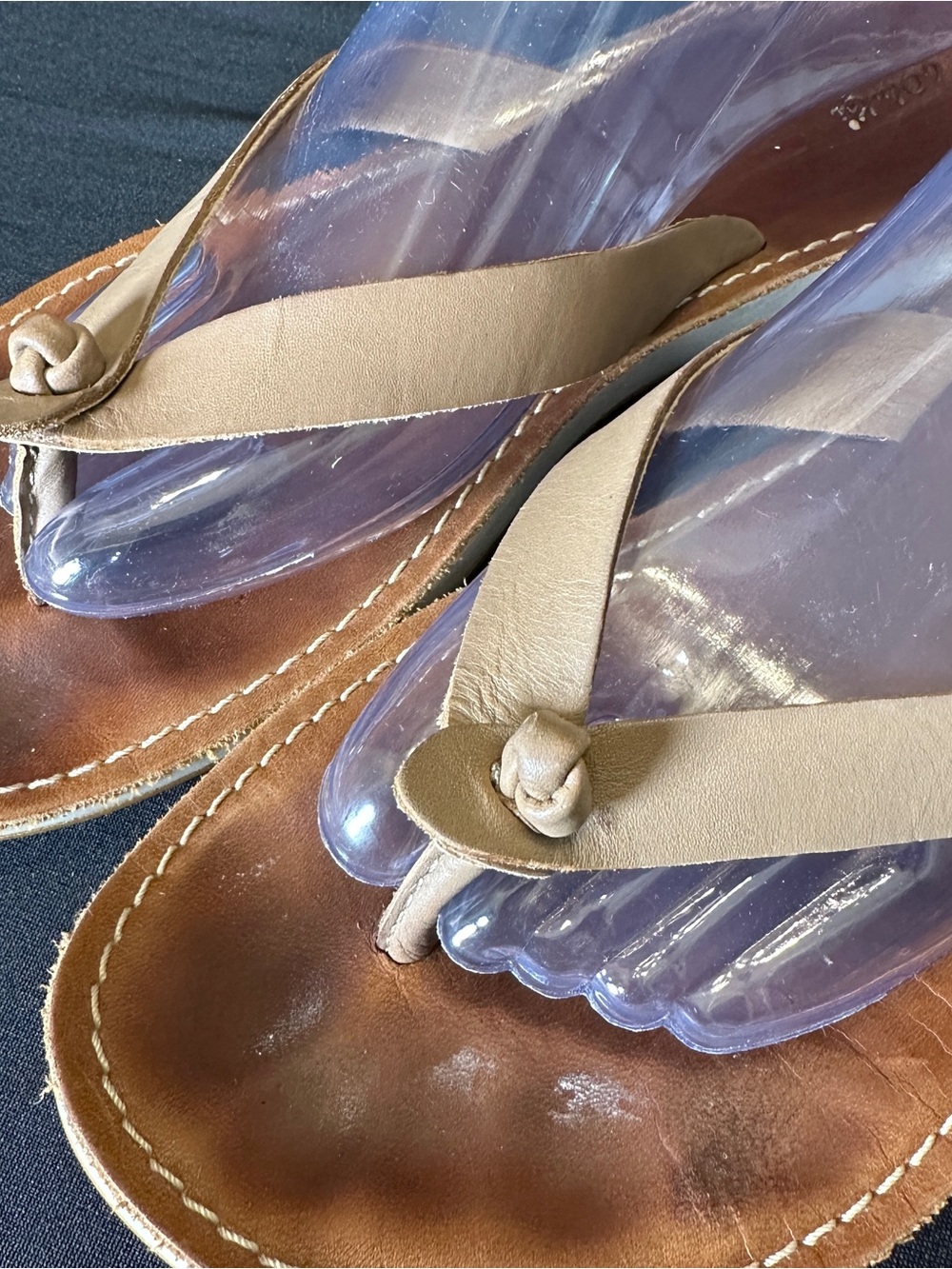 OluKai Tan Leather Knotted Thong Sandals